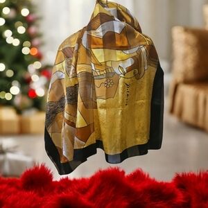 Vintage Picasso Scarf Gold Black Tones Silky.  Abstract Design Versatile Piece